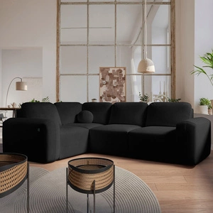 Ecksofa mit Schlaffunktion Arbon II schwarz linkes Design stilvolles Design markante runde Form Bettzeugbehälter