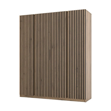 Kleiderschrank Kastano XV 200 cm Eiche evoke / schwarz modernes Design Türen mit Eiche evoke Lamellen dekoriert ideale Garderobe für Schlafzimmer