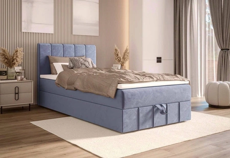 Boxspringbett Casey 100x200 blau Bett im modernen skandinavischen Stil mit gepolstertem Kopfteil Bett mit Staukasten
