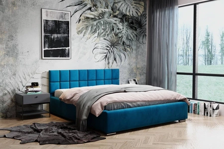 Polsterbett Nessa 180x200 blau stilvolles Bett mit Bettzeugablage komfortables Kopfteil begeistert durch sein elegantes Design