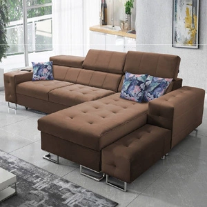 Ecksofa mit Schlaffunktion Hampton hellbraun rechte Seite stilvolle Steppung auf der Sitzfläche weicher Polsterstoff Ecksofa mit Verlängerung