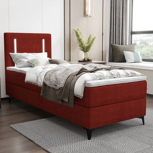 Boxspringbett Norco 90x200 dunkelrot stilvolles Bett mit Staukasten Beleuchtung im Kopfteil fügt eine einzigartige Note