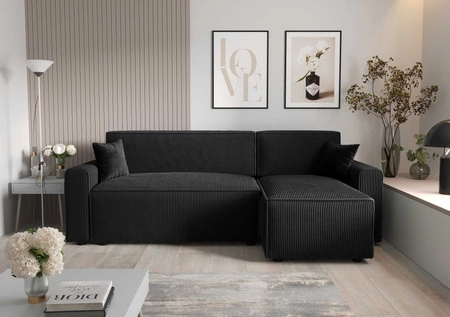 Ecksofa mit Schlaffunktion Brandon Bis schwarz rechte Ecke dreidimensionaler Stoff mit ausdrucksstarken Streifen Bettzeug Container