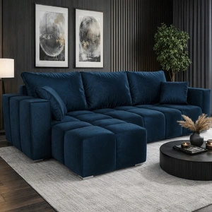 Ecksofa mit Schlaffunktion Linco dunkelblau universal Ecksofa mit modernem Design aus weichem Samtstoff