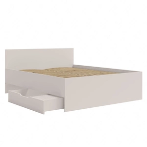 Bett Maxione 160x200 cm beige Bettwäschestauraum in Form einer ausziehbaren Schublade ideales Bett für Schlafzimmer hohes bequemes Kopfteil