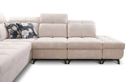 Ecksofa mit Schlaffunktion Buffalo IX grau Esche rechte Ecke Stilvolles Ecksofa für einen Raum aus Veloursstoff Zierkissen