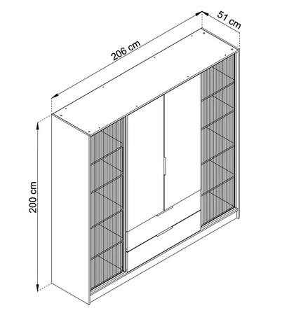 Kleiderschrank Corse 206 cm graphit modernes Design Kleiderschrank mit Glasfronten und geräumigen Schubladen ideal für Schlafzimmer und Büros