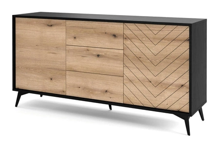Möbelset Gusto Schwarz / Eiche Evoke Modernes Design funktionale Möbel für das Wohnzimmer oder das Tageszimmer Wandschrank mit dekorativem Fichtendekor