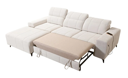 Ecksofa mit Schlaffunktion Penejos hellgrau links elegantes Ecksofa mit Bettzeugablage bequem verstellbare Kopfstützen