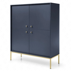 Hohe Kommode Mono 104 cm Dunkelblau Minimalistisches Design stilvoller Griff schlichte Form mit metallischen goldenen Elementen