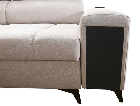 Ecksofa mit Schlaffunktion Bolmso XI beige linke Seite stilvolles Design Ecksofa Bett mit Schublade und Bettzeug Container