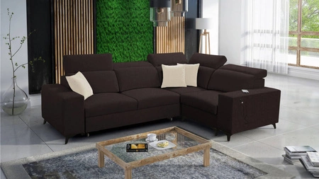 Ecksofa mit Schlaffunktion Kelly Sleek II braun rechte Seite elegantes Ecksofa für Wohnzimmer aus strapazierfähigem Webstoff
