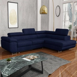 Ecksofa mit Schlaffunktion Ganta marineblau rechte Seite moderner Veloursstoff garantiert höchsten Komfort und Funktionalität