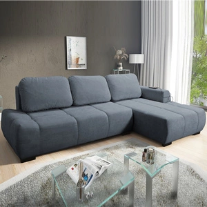 Ecksofa mit Schlaffunktion Zartblaues, rechtsseitiges, stilvolles Design-Ecksofa, das sich durch seine abgerundete Form auszeichnet