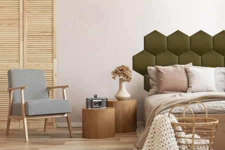 Gepolstertes Paneel Hexagon 30x26 cm Olive stilvolles Wandpaneel Veloursstoff modische Dekoration jedes Interieur