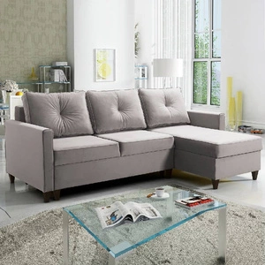 Ecksofa mit Schlaffunktion Terni graue Esche rechtes Sofa praktisches und funktionelles Ecksofa mit geräumigen Behältern für Bettzeug