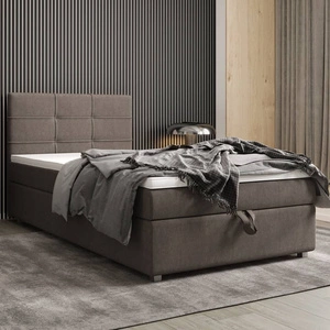 Boxspringbett Fresno 90x200 hellbraun im modernen skandinavischen Stil mit gepolstertem Kopfteil Bett mit Staukasten