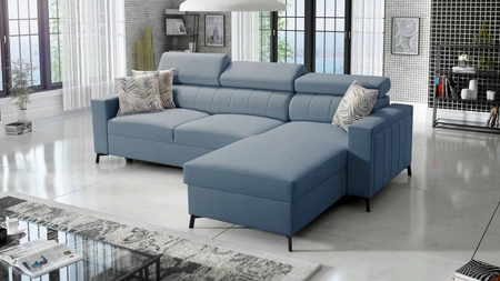 Ecksofa mit Schlaffunktion Savona blau rechte Seite komfortables und elegantes Ecksofa mit verstellbaren Kopfstützen Ziernaht 