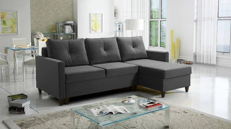 Ecksofa mit Schlaffunktion Terni graphit rechte Ecke ein praktisches und funktionelles Ecksofa, das mit geräumigen Behältern für Bettzeug ausgestattet ist
