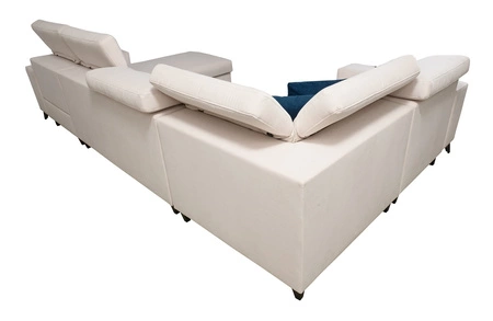 Ecksofa mit Schlaffunktion Kelly IV hellbeige rechts Samt bequemes Ecksofa verstellbare Kopfstützen seitlich mit Lamellen eingefasst