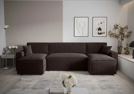 Ecksofa mit Schlaffunktion Brandon U Bis brauner Bettzeugbehälter Armlehnen Stoff mit ausgeprägter Schlingenoberfläche