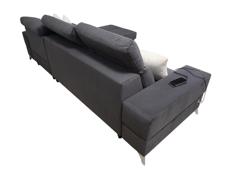 Ecksofa mit Schlaffunktion Elgin beige rechtsseitiges Ecksofa mit verstellbaren Kopfstützen praktische Schubladen in den Möbelseiten