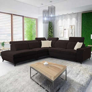 Ecksofa mit Schlaffunktion Kelly Sleek IX braun links stylisches Ecksofa mit bequemen Armlehnen und verstellbaren Kopfstützen