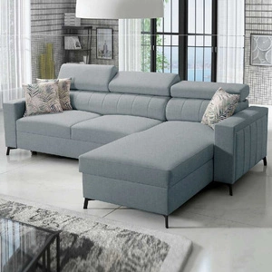 Ecksofa mit Schlaffunktion Savona arctic blue rechts elegantes Ecksofa mit verstellbaren Kopfstützen Ziernähte