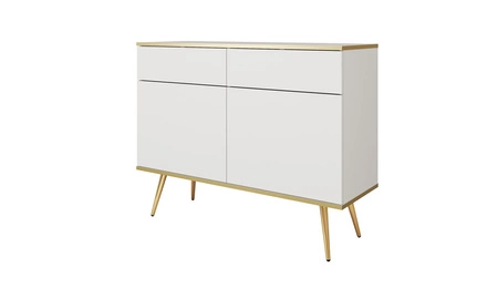 Kommode mit Schubladen Luxury 107 cm weiß modernes Design Wohnzimmer Kommode Körper mit Gold trim hohe Metallbeine gekrönt
