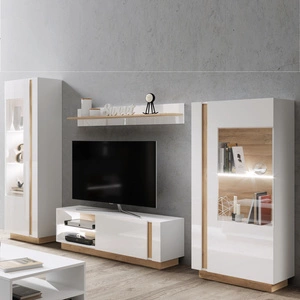 Wohnwand Adria weiß glänzend / Eiche grandson modernes Design passt perfekt in jede Einrichtung