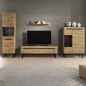 Atka Hängeelement Eiche artisan / schwarz modernes Design Kante mit speziellem Furnier eingefasst Einscheiben-Sicherheitsglas