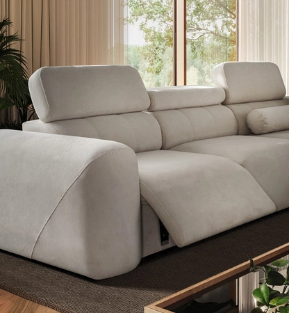 Ecksofa mit Schlaffunktion Cantare III Lux elfenbein Linkshänder stilvolles und bequemes Ecksofa für das Wohnzimmer mit hochklappbarer Fußstütze