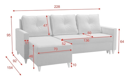 Ecksofa mit Schlaffunktion Terni grau grau Esche linke Ecke praktisches und funktionelles Sofa mit geräumigen Behältern für Bettzeug