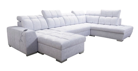 Ecksofa mit Schlaffunktion Luigi VI grau Esche links stilvolles Ecksofa mit Bettzeugcontainern mit weichem Stoff bezogen