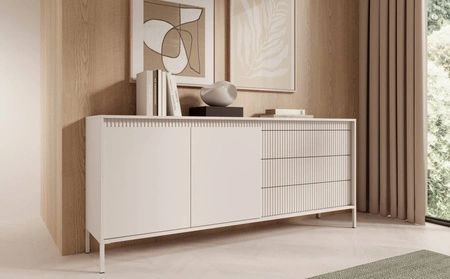 Kommode Sesti 187 cm beige funktionelle und geräumige Kommode mit einem einzigartigen Design ideal für das Wohnzimmer Schlafzimmer oder Flur