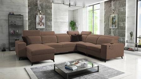 Ecksofa mit Schlaffunktion Kelly Sleek VIII hellbraun linke Seite stilvolle Ecksofa für Wohnzimmer bietet Komfort beim Entspannen