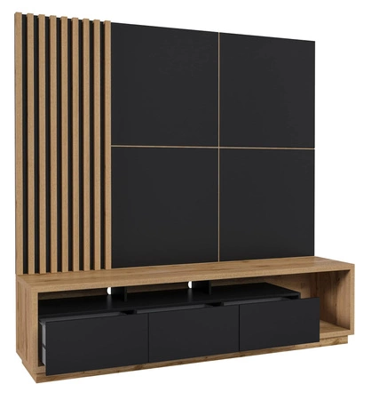 Dekoratives Wandpaneel mit Celine-Lamellen 55 cm Eiche wotan / schwarz modernes Design stilvolle Wohnraumgestaltung