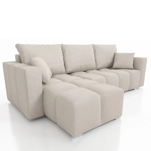 Ecksofa mit Schlaffunktion Linco hellbeige Universal Ecksofa mit modernem Design aus weichem Plüschstoff