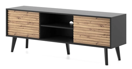 Möbelset Saipan Schwarz / Eiche Artisan Modernes Design funktionale Wohnzimmerwand für das Wohnzimmer oder den Tagesraum dekorative geriffelte Verzierung