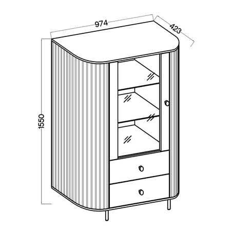 Vitrine Ovalio 97 cm beige stilvolles Design sichere Hartglasvitrine in ovaler Form mit Zierfräsung