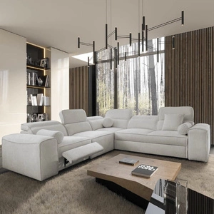 Ecksofa mit Schlaffunktion Viano III Lux grau Esche links modernes Ecksofa mit ausziehbarem Fußteil Container für Bettzeug