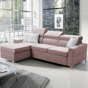 Ecksofa mit Schlaffunktion Rava lavendelrosa links Samt komfortables und funktionelles Ecksofa mit verstellbaren Kopfstützen