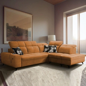 Ecksofa mit Schlaffunktion Buffalo VII honig rechts stilvolles Ecksofa mit Bettzeugcontainern Velourstoff