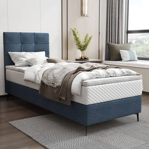 Boxspringbett Irvine 90x200 blau Stilvolles Bett mit Bettzeugablage und hohem Kopfteil besticht durch sein elegantes Design