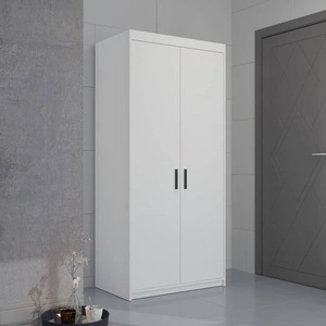 Kleiderschrank Rene 90 cm weiß modernes Design stilvolle Griffe in schwarz