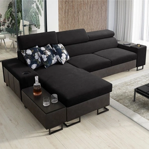 Ecksofa mit Schlaffunktion Flavio schwarz / graphit links elegantes Ecksofa mit einer seitlich zu öffnenden Verlängerungsstange