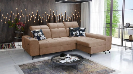 Ecksofa mit Schlaffunktion Buffalo dunkelbeige rechte Seite funktionelles und stilvolles Ecksofa mit Bettzeugcontainer