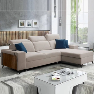 Ecksofa mit Schlaffunktion Kelly hellbeige rechtsseitig Samt Komfort und Funktionalität Ecksofa mit Lattenrost