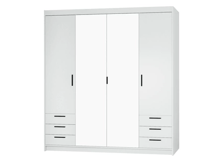 Rene Kleiderschrank 176 cm weiß klassisches Design ABS Kante ideal Spiegelschrank für Schlafzimmer oder Ankleidezimmer geräumige Schubladen