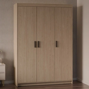 Kleiderschrank Rene 133 cm Eiche geölt Stilvoller Schlafzimmerschrank mit schlichtem klassischem Design Kontrastreiche schwarze Griffe